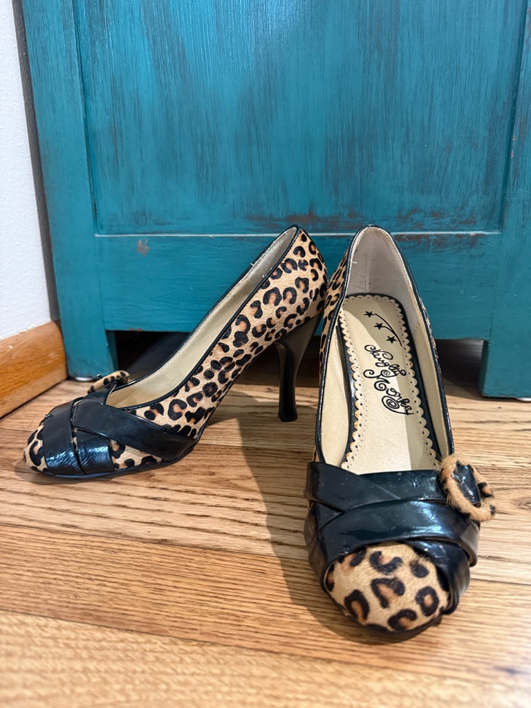 Naughty Monkey Leopard Print Heels With Black Trim